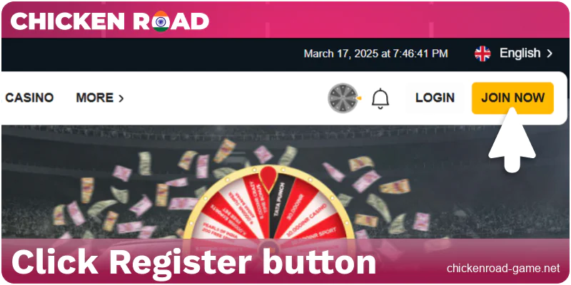 Click the registration button on Chicken Road India